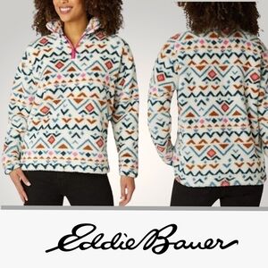 Eddie Bauer Aztec Plush Fleece 1/4 Zip Pullover Soft Sweatshirt Colorful Size M